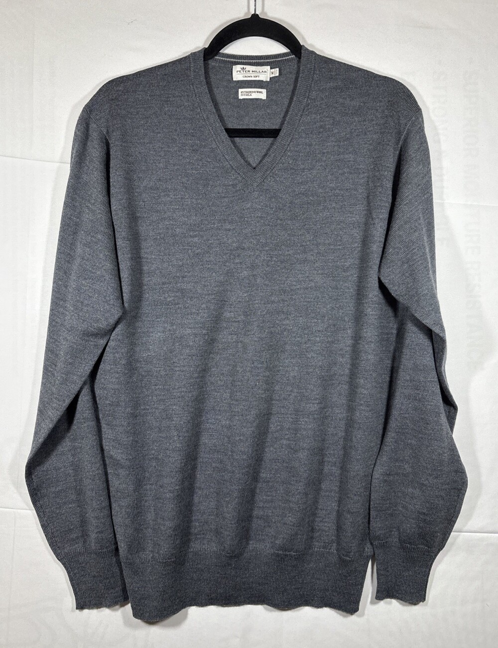 Peter Millar V-Neck Sweater Men's Size M Gray Merino Wool Blend Lightweight